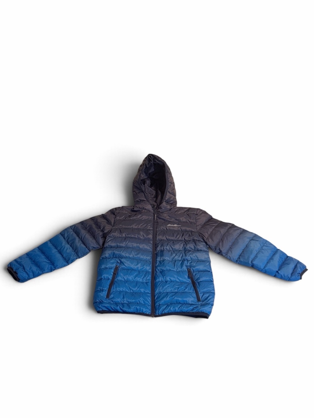 Eddie Bauer Boys Blue Ombre Hooded Reversible Down Puffer Jacket